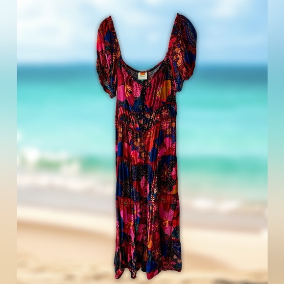 XL (16) FARM Rio Floral Maxi Dress, Mixed Wild Life Lenzing Ecovero Viscose NWOT - Picture 4 of 8